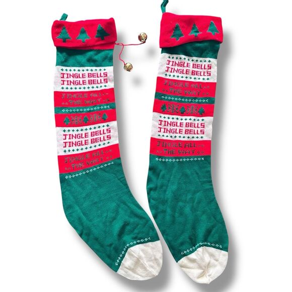 VINTAGE JINGLE BELL SWEATER KNIT OLD FASHIONED CHRISTMAS STOCKING XL 36” NWT - Picture 1 of 8